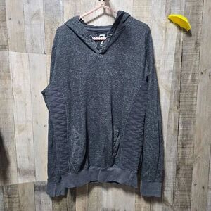 Seven Souls Charcoal Quilted Mixed Media Henley Hoodie XL Streetwear Outdoor